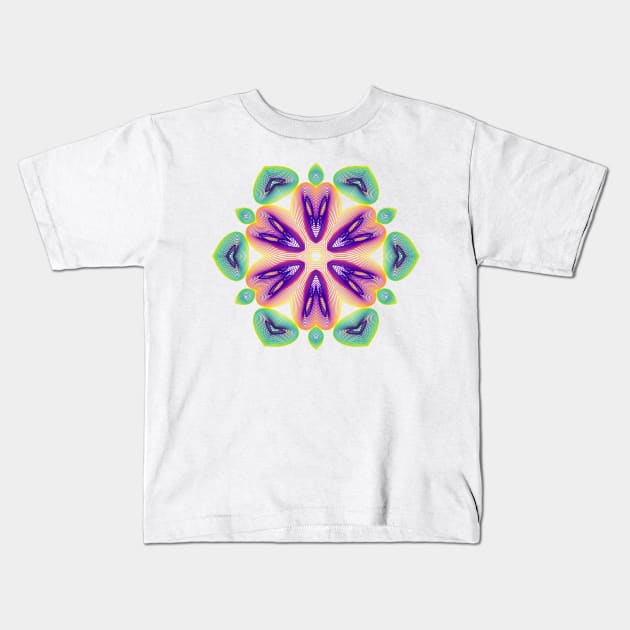 Lotus Kaleidoscope | Harmonograph Green Yellow Purple White Kids T-Shirt by aRtVerse